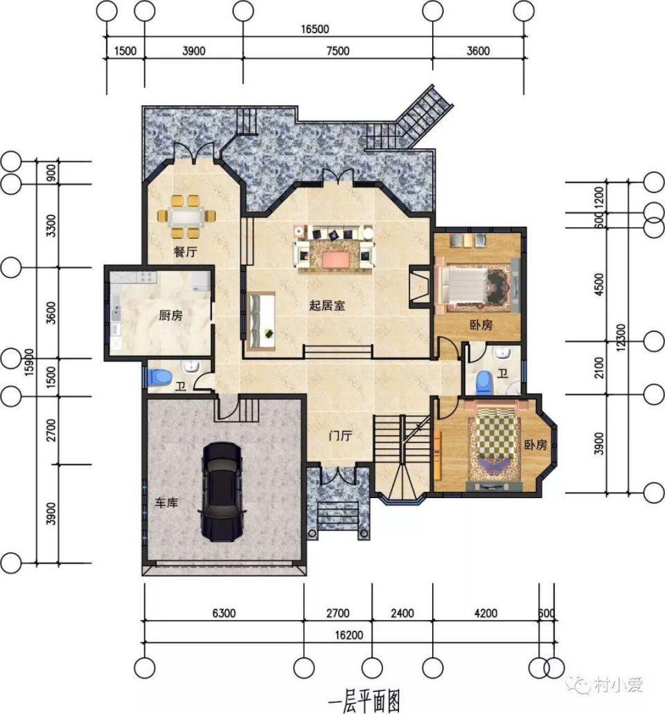 16x16m带地下室两层欧式别墅，旋转楼梯与挑空玻璃窗的浪漫邂逅