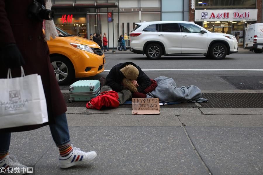 纽约持续低温 流浪者露宿街头捱寒冬