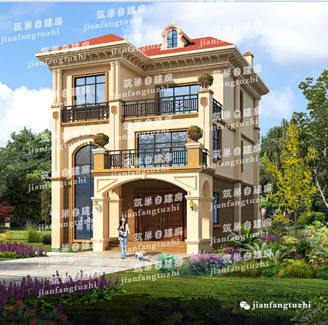 100平方米经典农村别墅设计图,卧室带内卫,25万足矣!