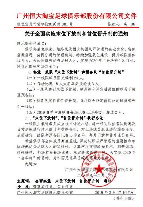 恒大颁布举措:19赛季每场外援不得超过2人 实