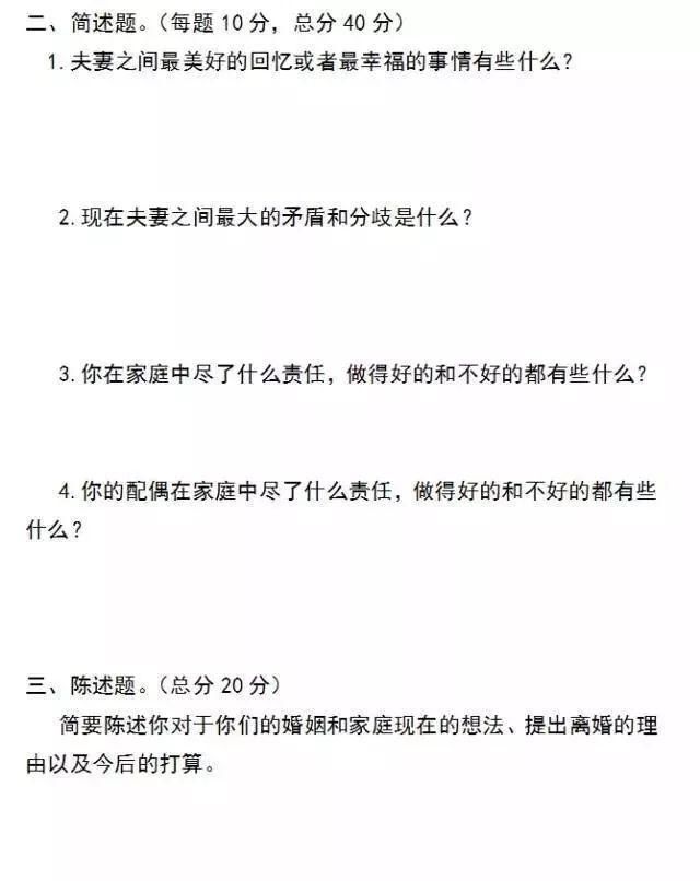 “离婚试卷”一夜爆火朋友圈!看看你能得多少分?