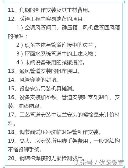 请注意，土建、安装造价预算容易遗漏的部分！