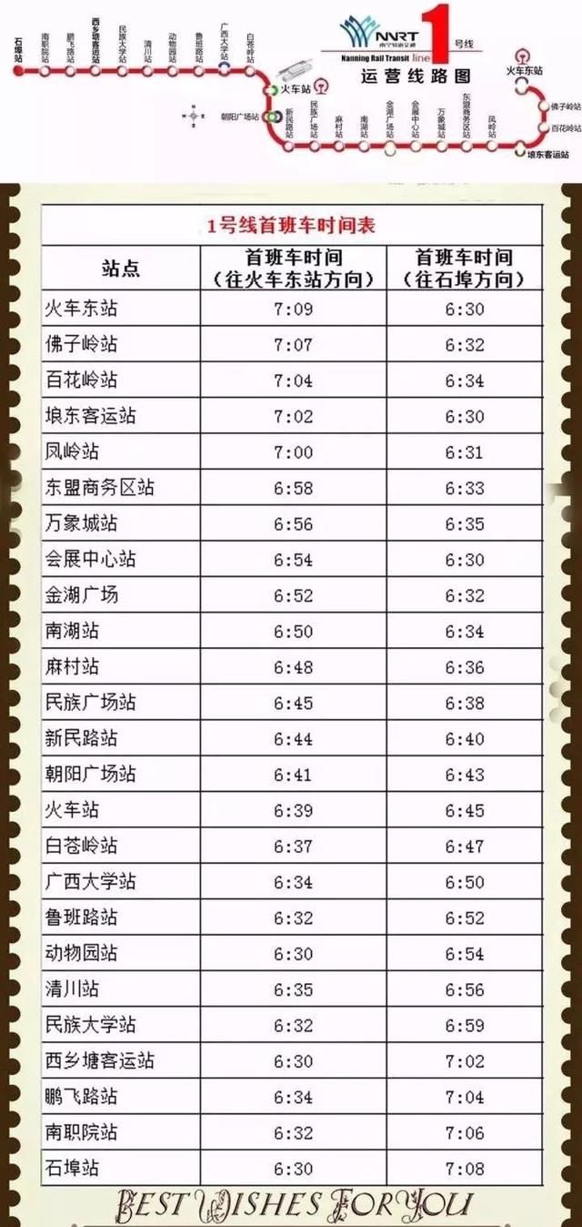 太全了!南宁地铁1号线25大站点末班车时刻汇总