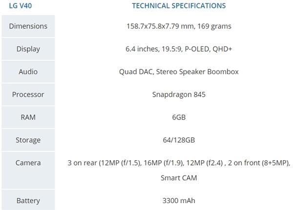 LG V40配置\/外观曝光:6.4吋刘海屏 后置三摄_