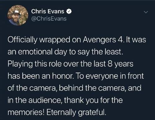 复联4美国队长牺牲死了吗 扮演者埃文斯发文告