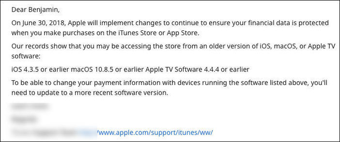 旧版iOS和OS X将无法更改App Store付款方式
