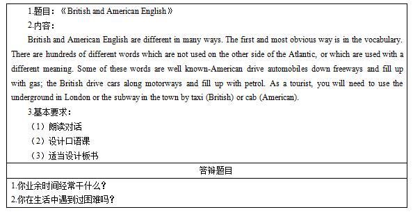 2017上半年高中英语教师资格证面试真题及答