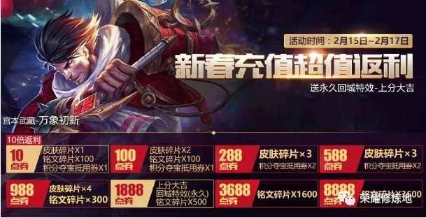 王者荣耀：五款高级皮肤价值超两万点券，充值活动开启10倍返利