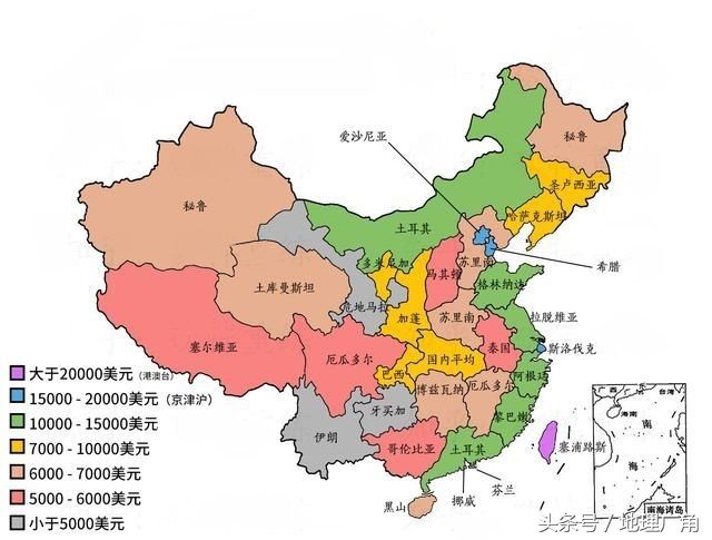 各省GDP富可敌国的中国地图