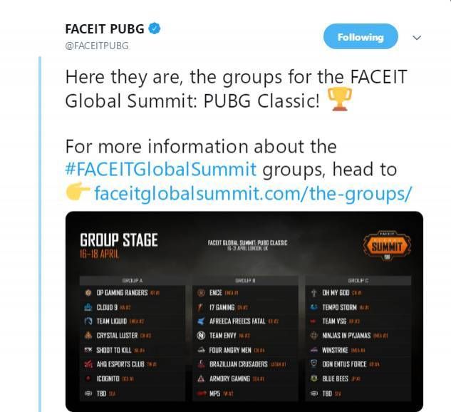 绝地求生FGS伦敦巅峰赛分组:OMG在C组,4AM
