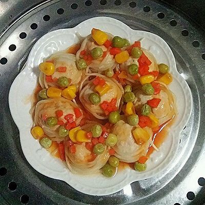 鸡胸丸子什锦蒸面