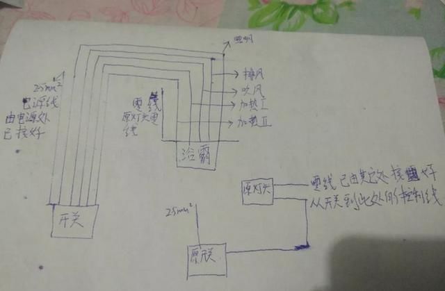 ▼不同浴霸品牌的开关接线是不一样的,这是之前的浴霸开关接线图,看懂