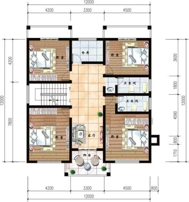 12X12米方正大气三层别墅，光效果图就成全村焦点，户型挑不出毛