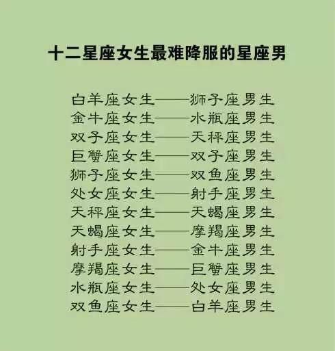 十二星座女生最难降服的星座男,白羊座女生最难降服狮子座的水瓶,金摩羯座说男生座感性图片
