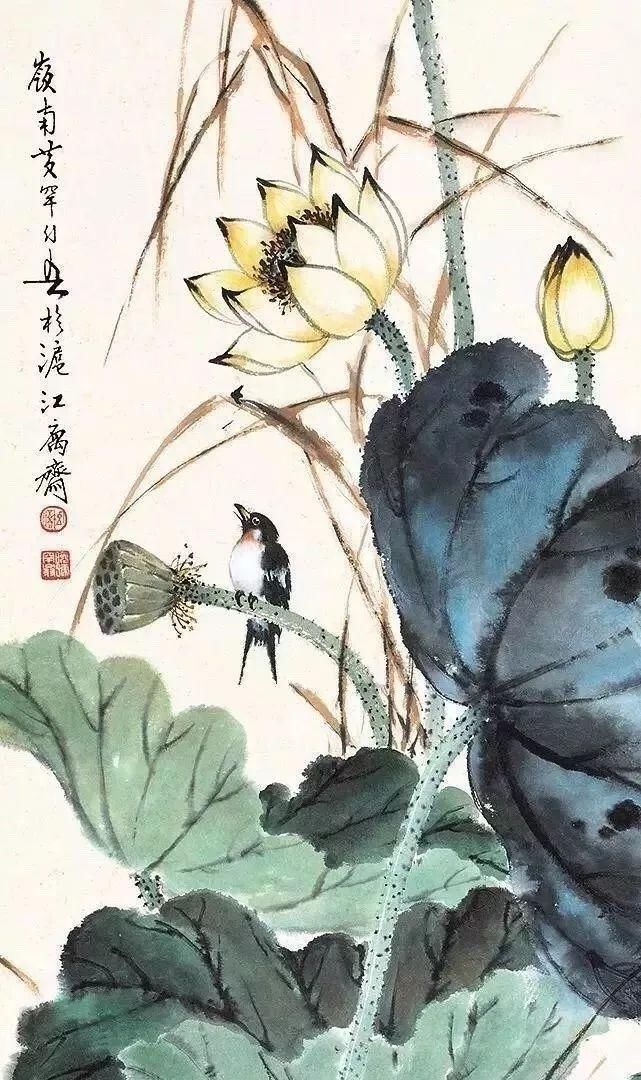 大人気新作 狩野法眼 守信 紙本水墨花鳥図【 竹に小禽図 】 軸外し額装