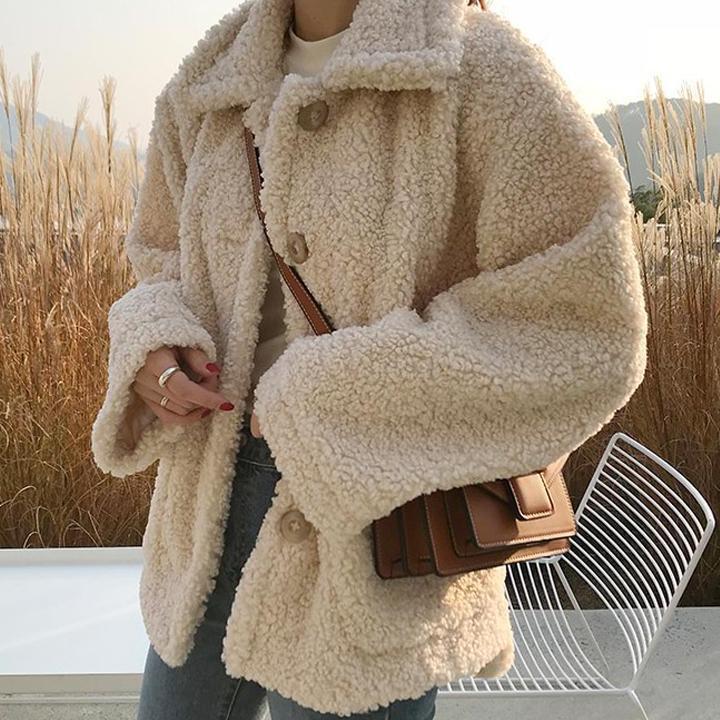2018新款韩版宽松毛绒绒短外套, 羊羔毛外套冬