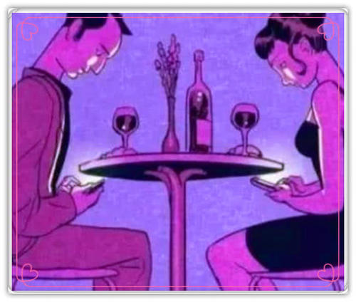 揭露现实的内涵图,被手机支配的情侣,孩子沉重