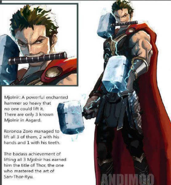 复联4穿越海贼王!索隆变三锤流雷神,路飞版美