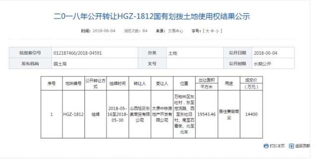 中铁14400万元获得万柏林东社村一地块