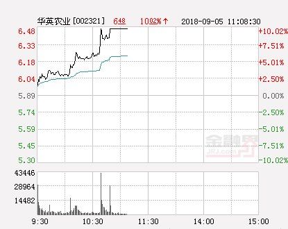 快讯:华英农业涨停 报于6.48元