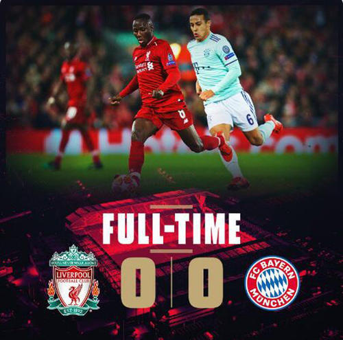 欧冠-利物浦0-0拜仁悬念留次回合 马内法老失良