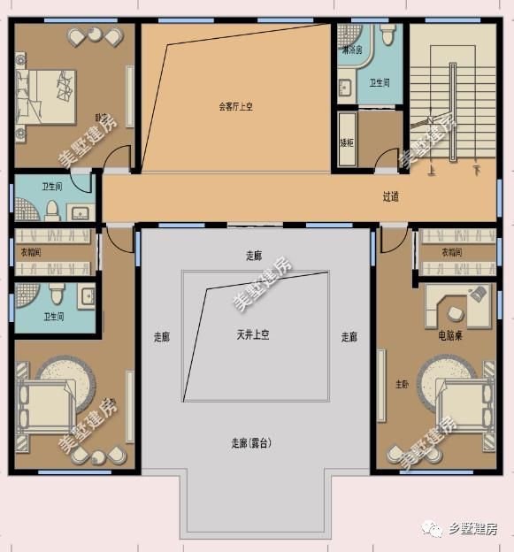 1617米带天井新中式别墅，造型美观又大气，免费送施工图！