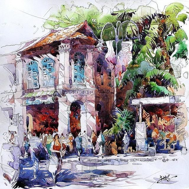 看了他的水彩风景画,让人流连忘返