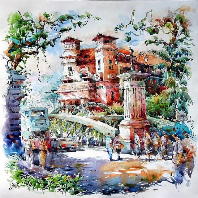 看了他的水彩风景画,让人流连忘返