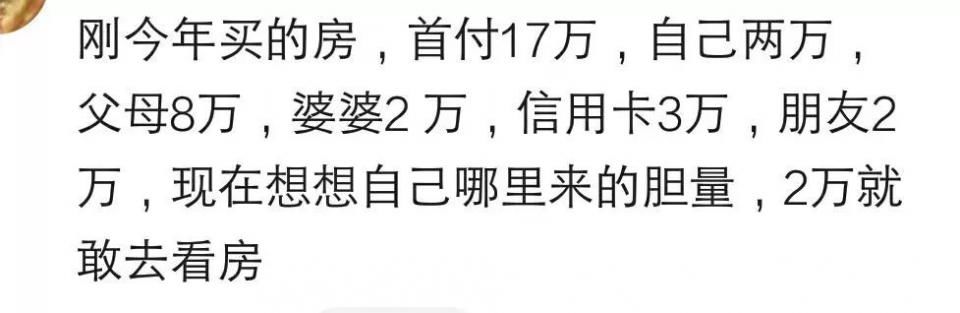 说说买房你自己出了首付钱的多少?网友:首付20万，借了18万