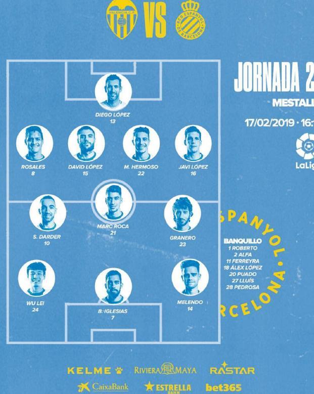 西班牙人公布首发阵容 武磊携两将组锋线三叉