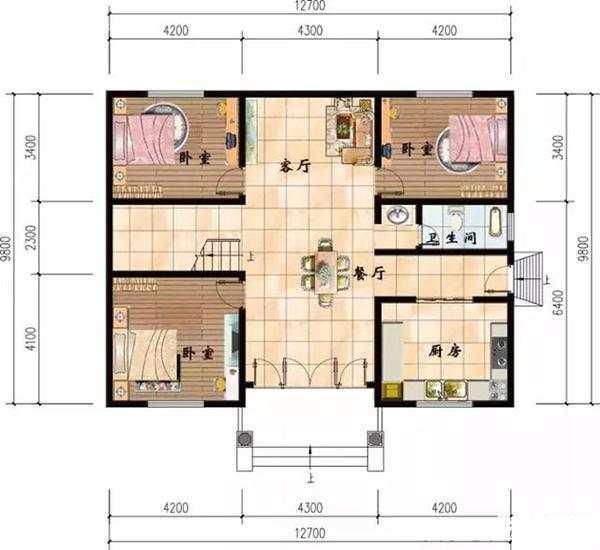 12.7x9.8M四层平屋顶别墅,实用大气造价还低,村里人都说我眼光好