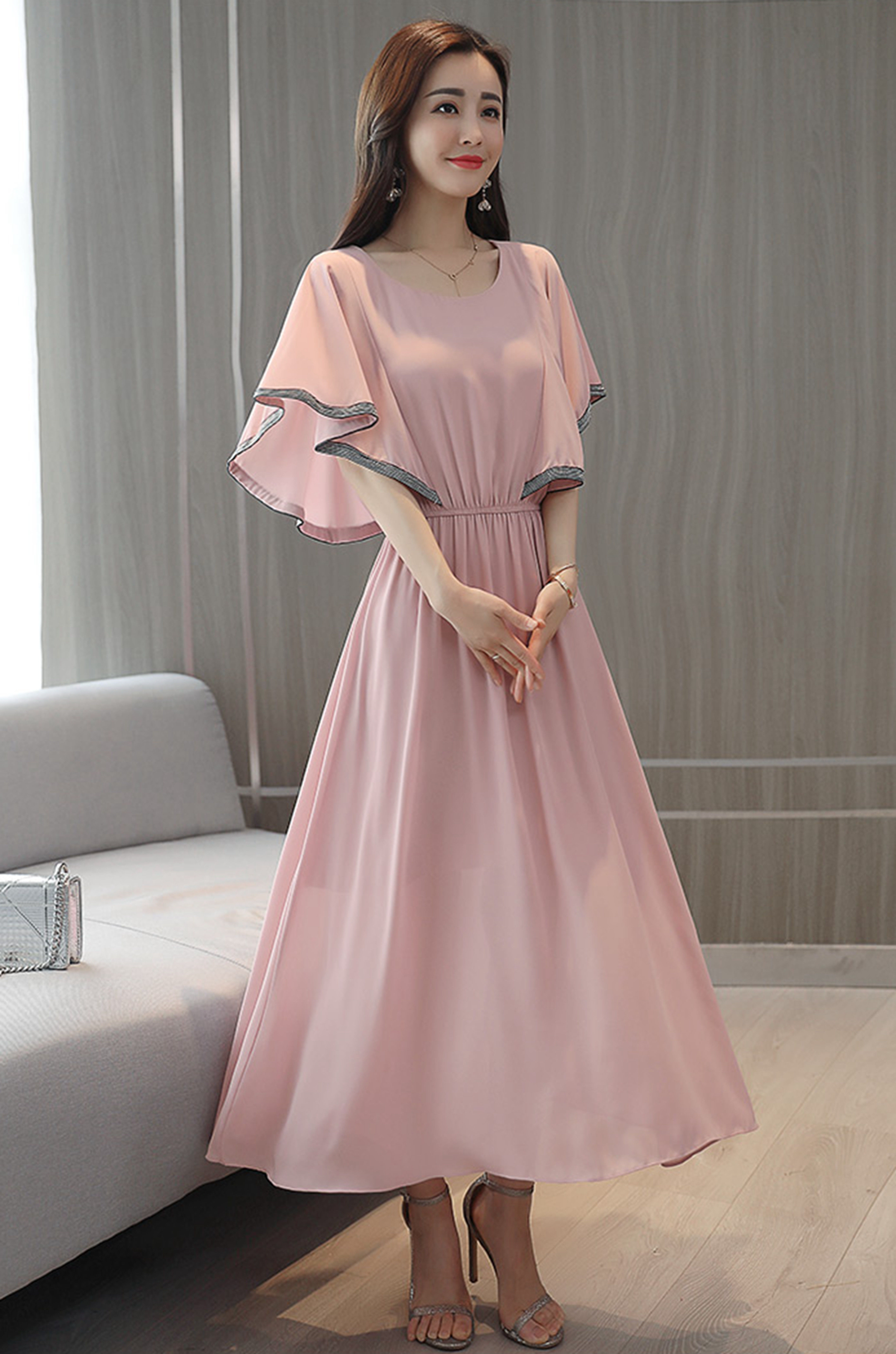 夏季新款雪纺连衣裙,收腰显瘦仙女长裙,穿出时