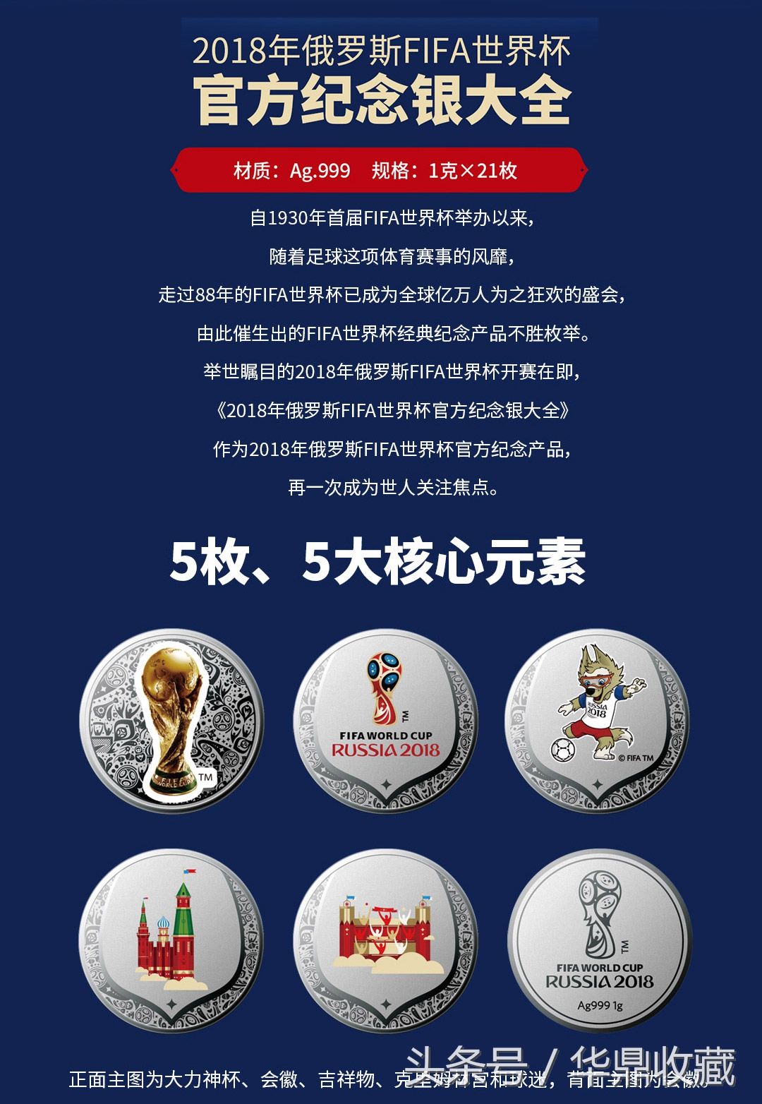 俄罗斯世界杯1gx21枚纯银纪念章典藏版大全像