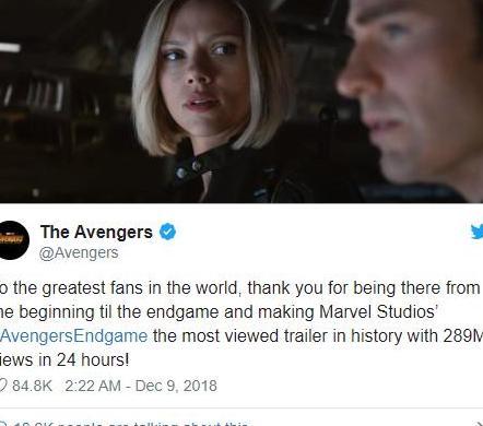 《复仇者联盟4》预告片再创新纪录!下一个记录