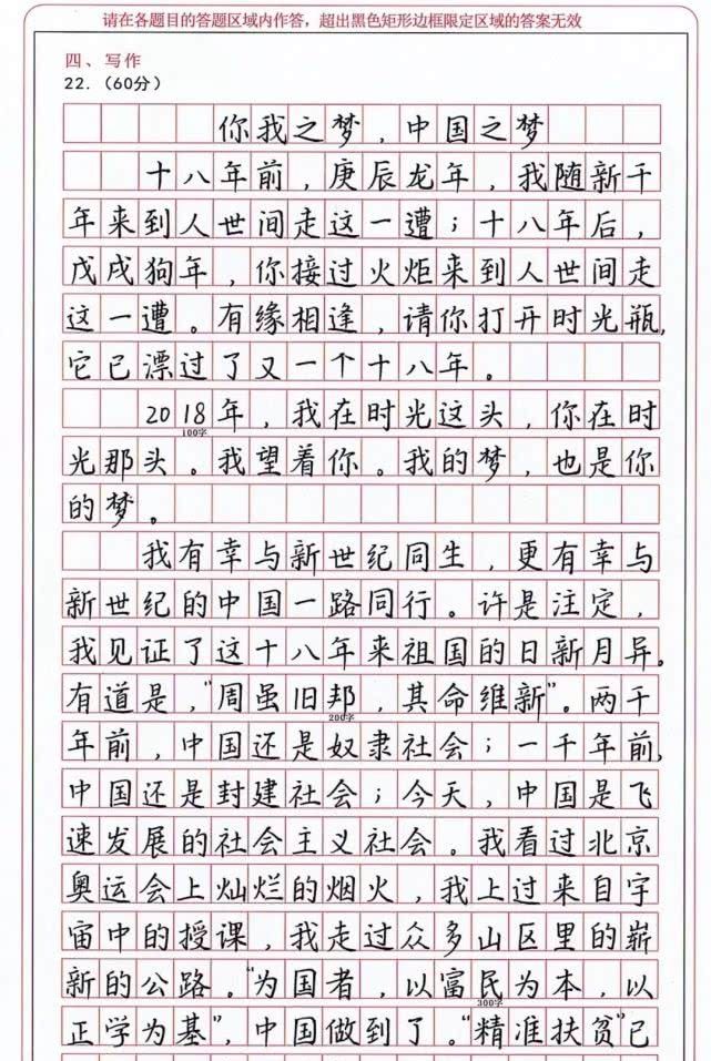 高考状元满分作文曝光,一手好字果然为高考加分(转载)