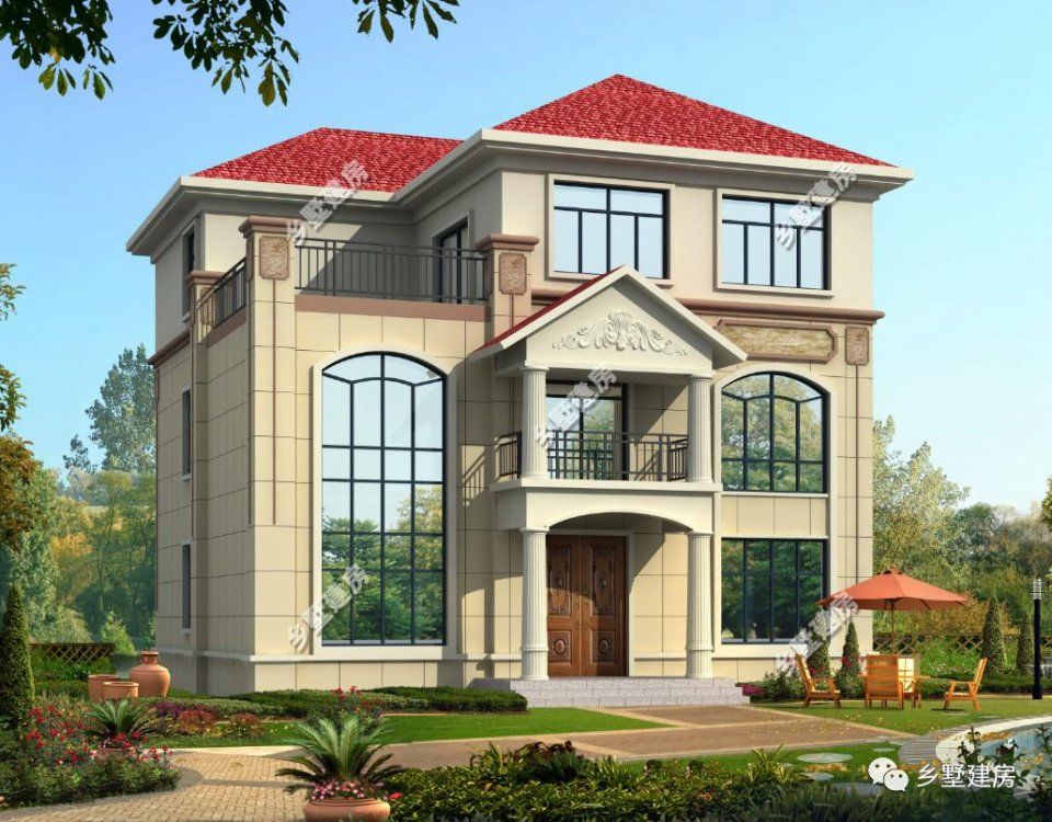 露台+健身房的农村三层小别墅,这样的布局,给