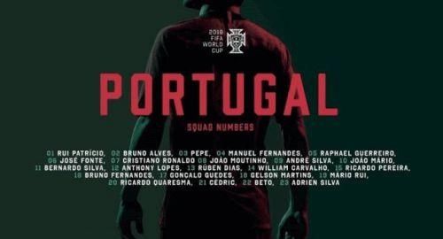 2018葡萄牙国家队世界杯23人球员球衣号码公