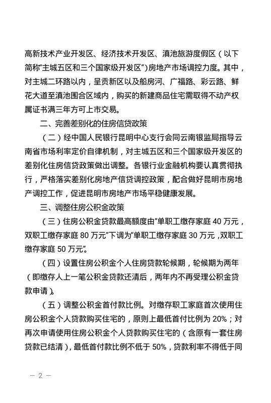 昆明房产新政来啦!今起限售 公积金限额!!!