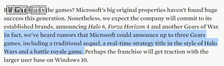 传闻：微软将在E3发布会上公布三款《战争机器》游戏