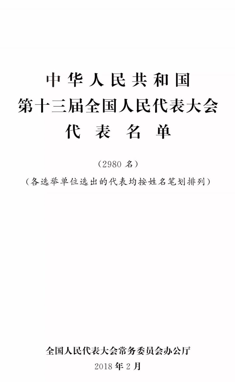 第十三届全国人民代表大会代表名单公布,共29