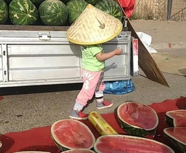 几岁小孩这样卖西瓜,连多少钱一斤都不用问!