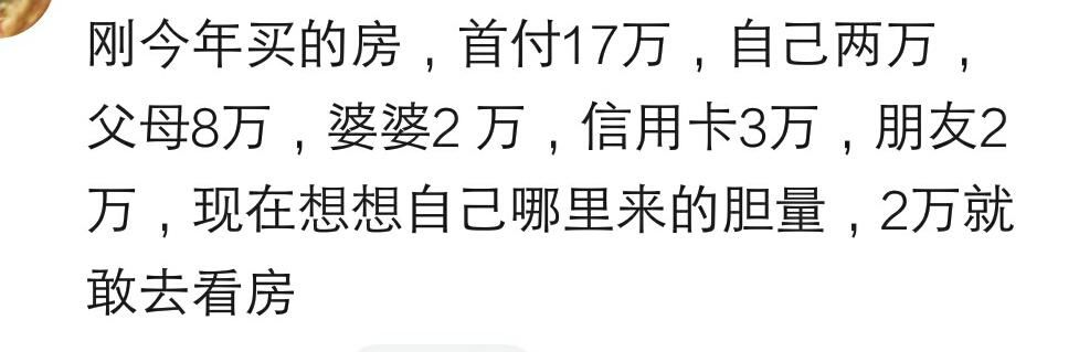 说说买房你自己出了首付钱的多少？网友：首付二十万，借了十八万