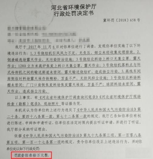 河北32家钢厂被环保重罚超2000万!处罚决定书曝光!